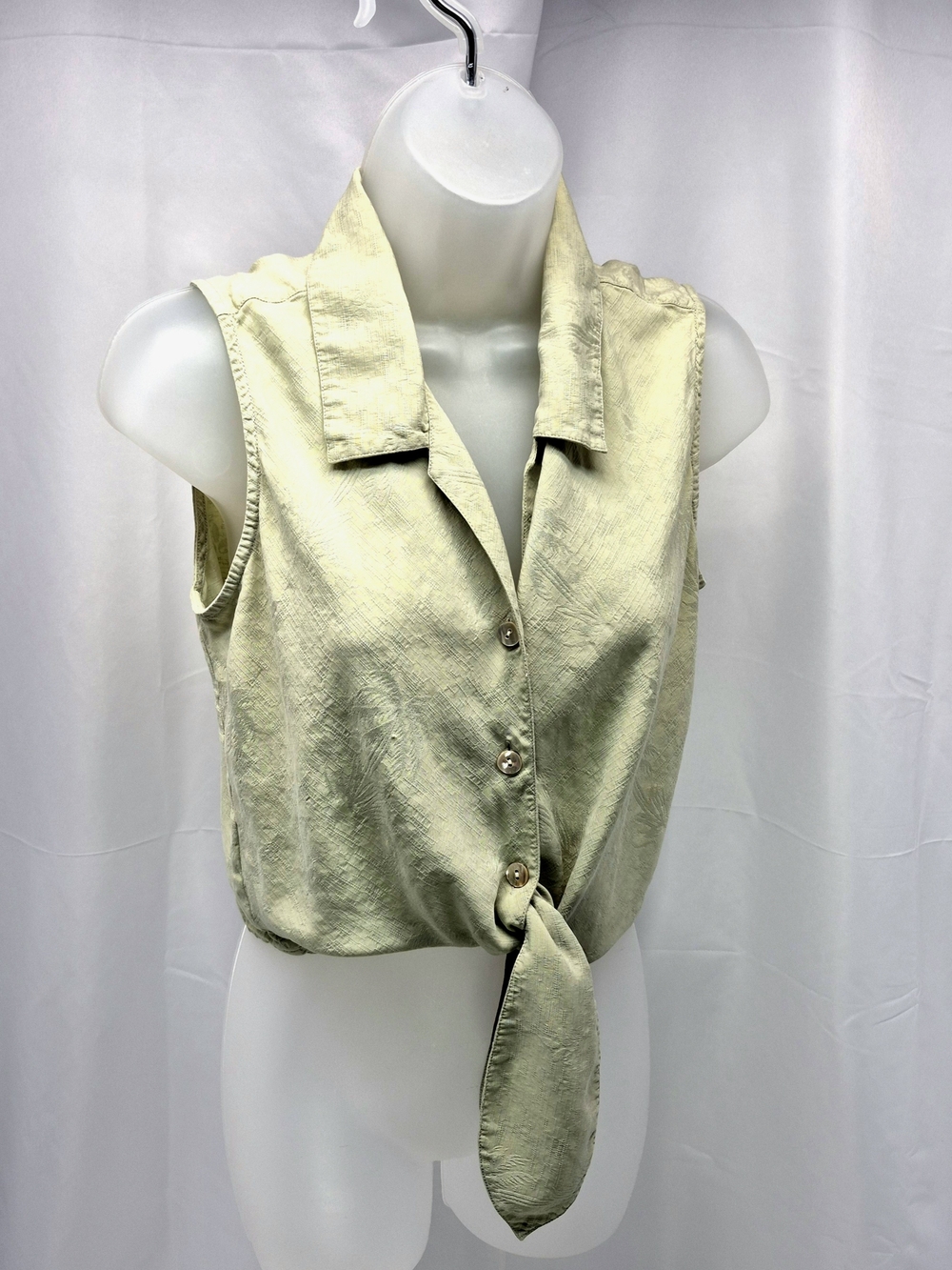 Tommy Bahama Vintage 100% Silk Tie Front Sleeveless Top Sage Green Size M 90s